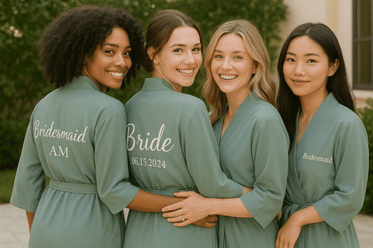 Personalized bridal robes with names and dates create a heartfelt, picture-perfect moment for the bride and bridesmaids—matching styles that elevate both memories and wedding day comfort.