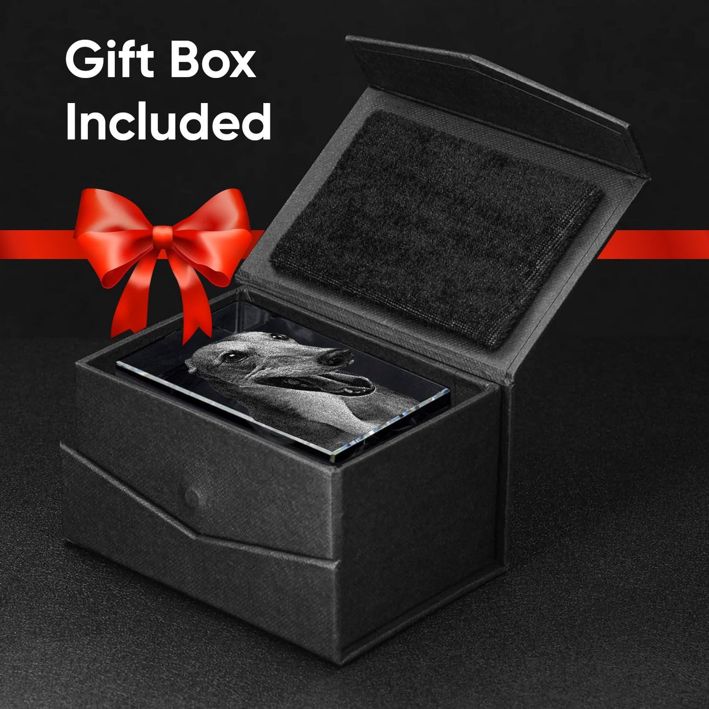 Gift box included with a personalized 3D crystal photo cube, ideal for special occasions.