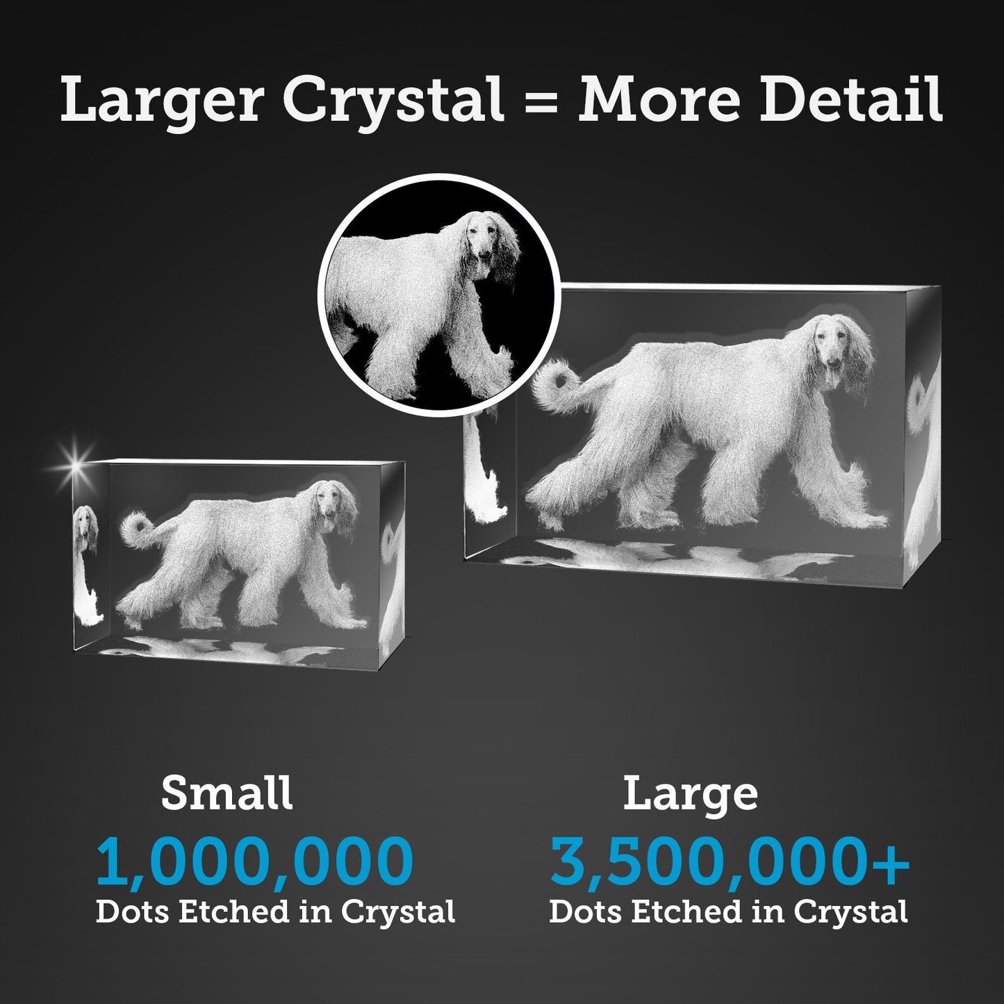 Personalized 3D crystal photo cube in landscape style with detailed figure etching.