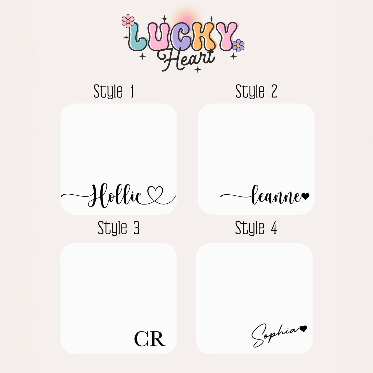 Custom ring box with four unique font styles for personalization.