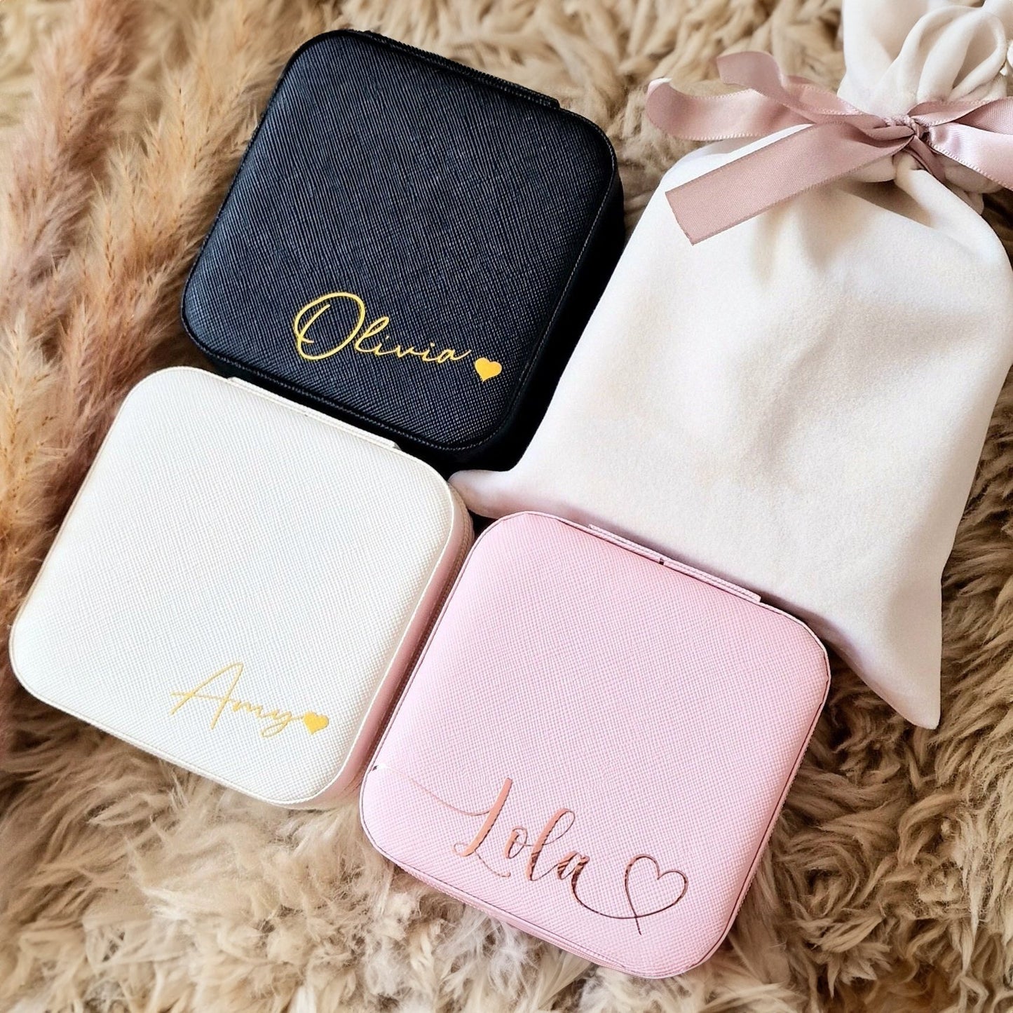 Custom ring box with luxury velvet gift bag option.