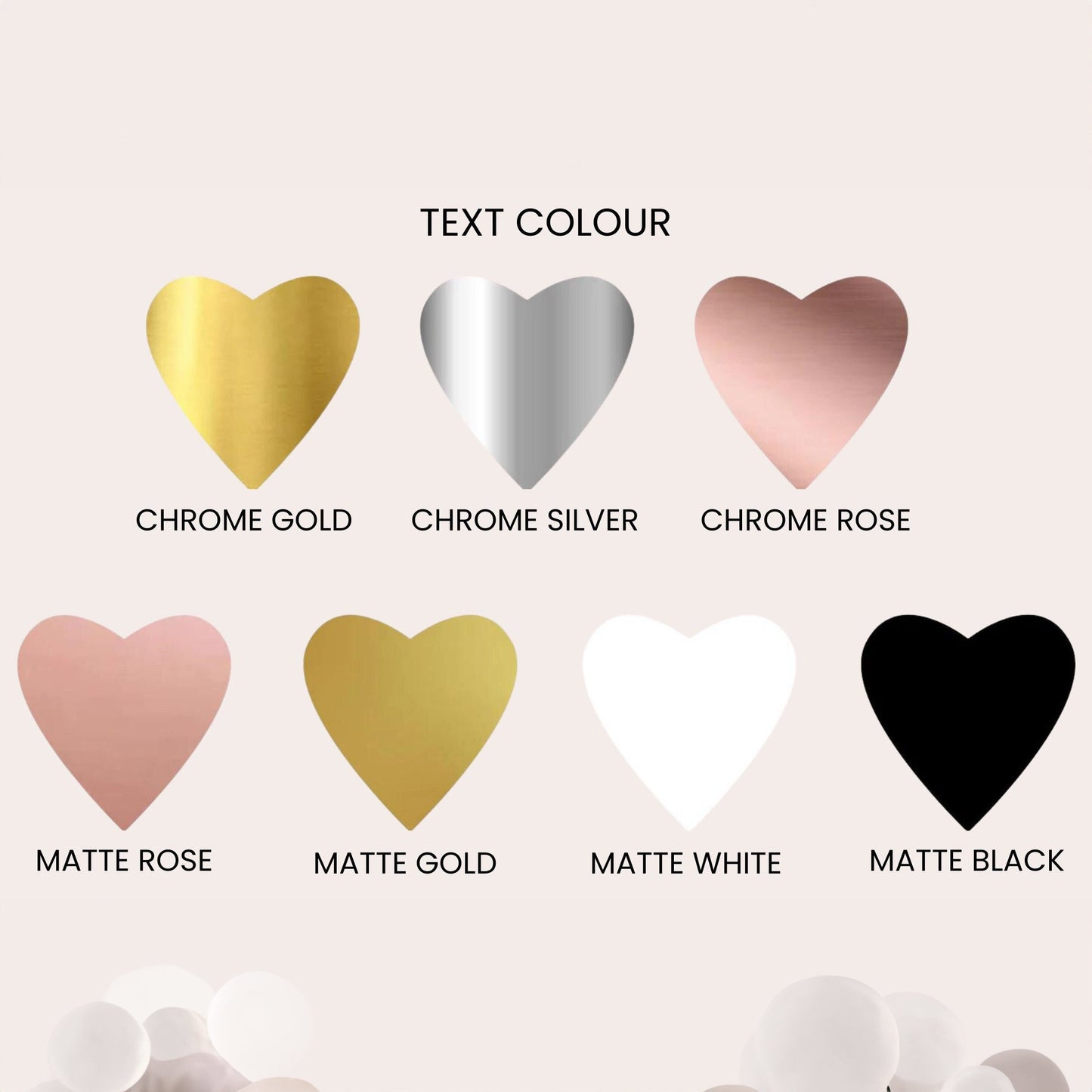 Variety of text color options for custom engraving.