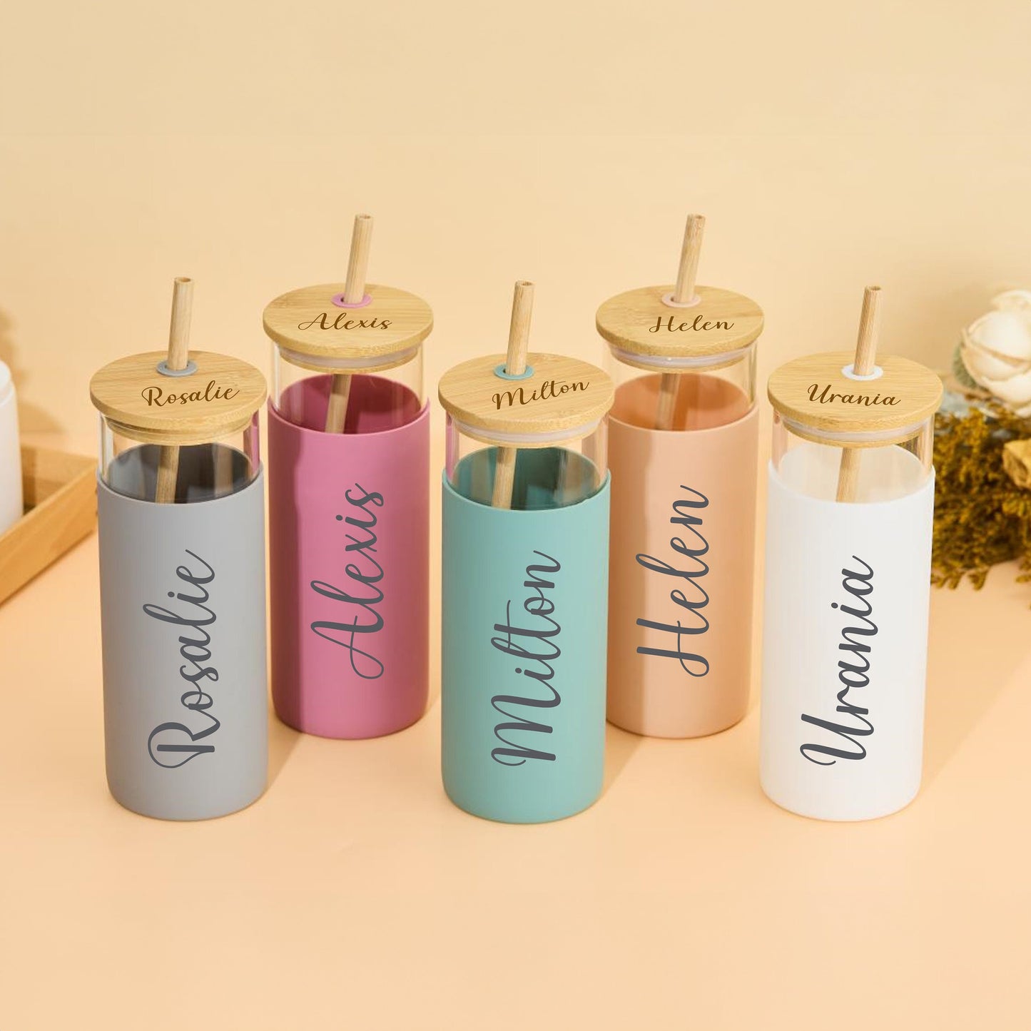 Assorted custom tumbler glasses, perfect for gifts and events.