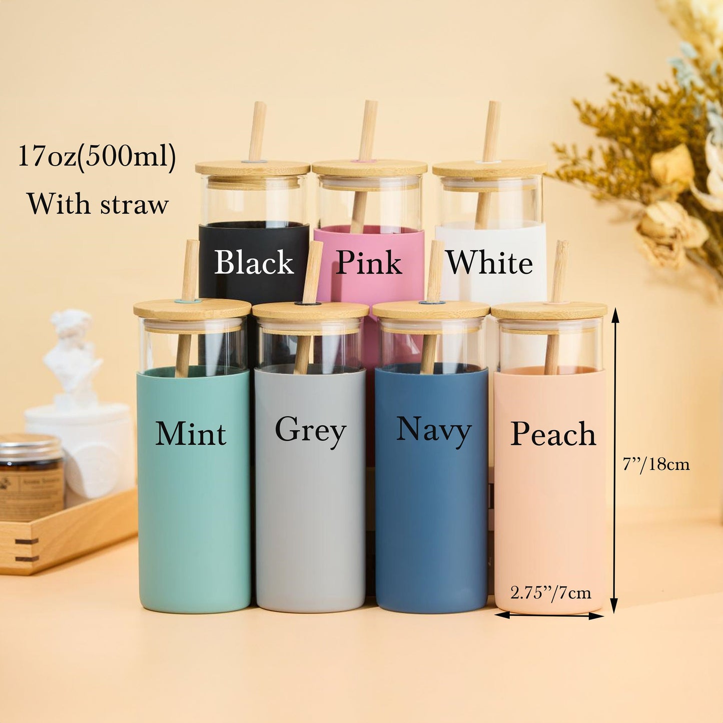Personalized tumbler glasses in multiple stylish colors.