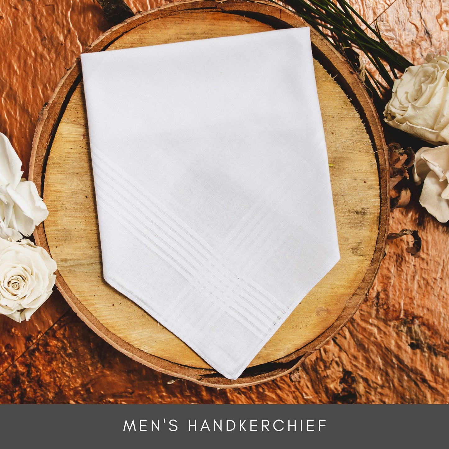 Men's wedding handkerchief with a clean, elegant design on off-white cotton
