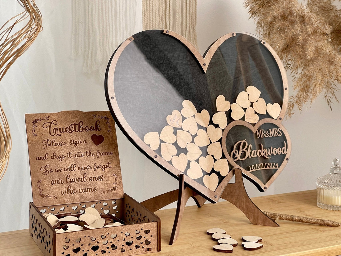 A beautifully crafted wedding guest book with a modern, minimalist design. Perfect for capturing heartfelt messages from guests, creating a timeless keepsake for the newlyweds.