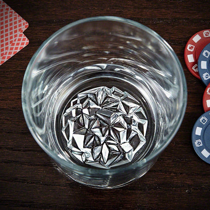 Top-down view highlighting the uniquely sculpted glacier-style base of personalized whiskey glassware.