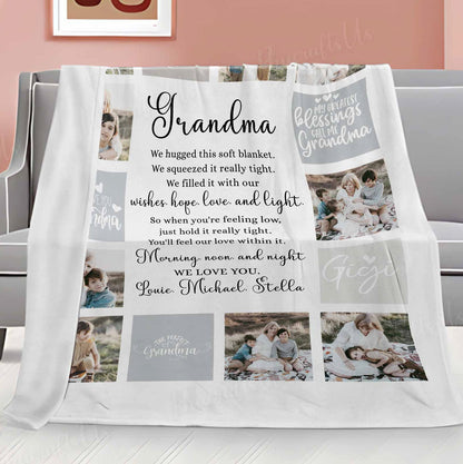 Couverture grand-mère personnalisée avec noms/photos des petits-enfants 