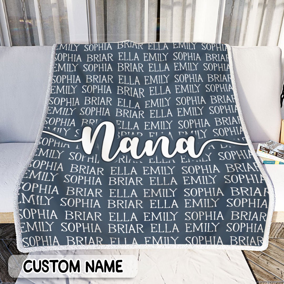Personalisierte Nana-Decke mit Namen der Enkelkinder 