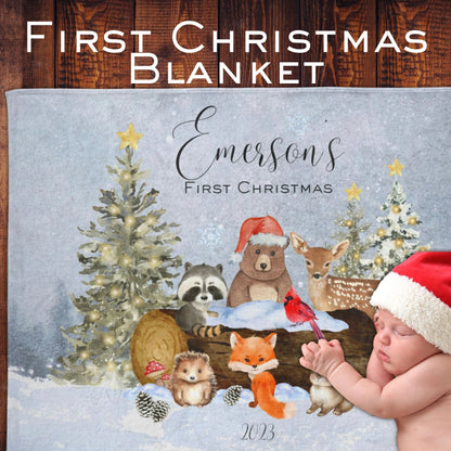 Woodland Animal First Christmas Blanket