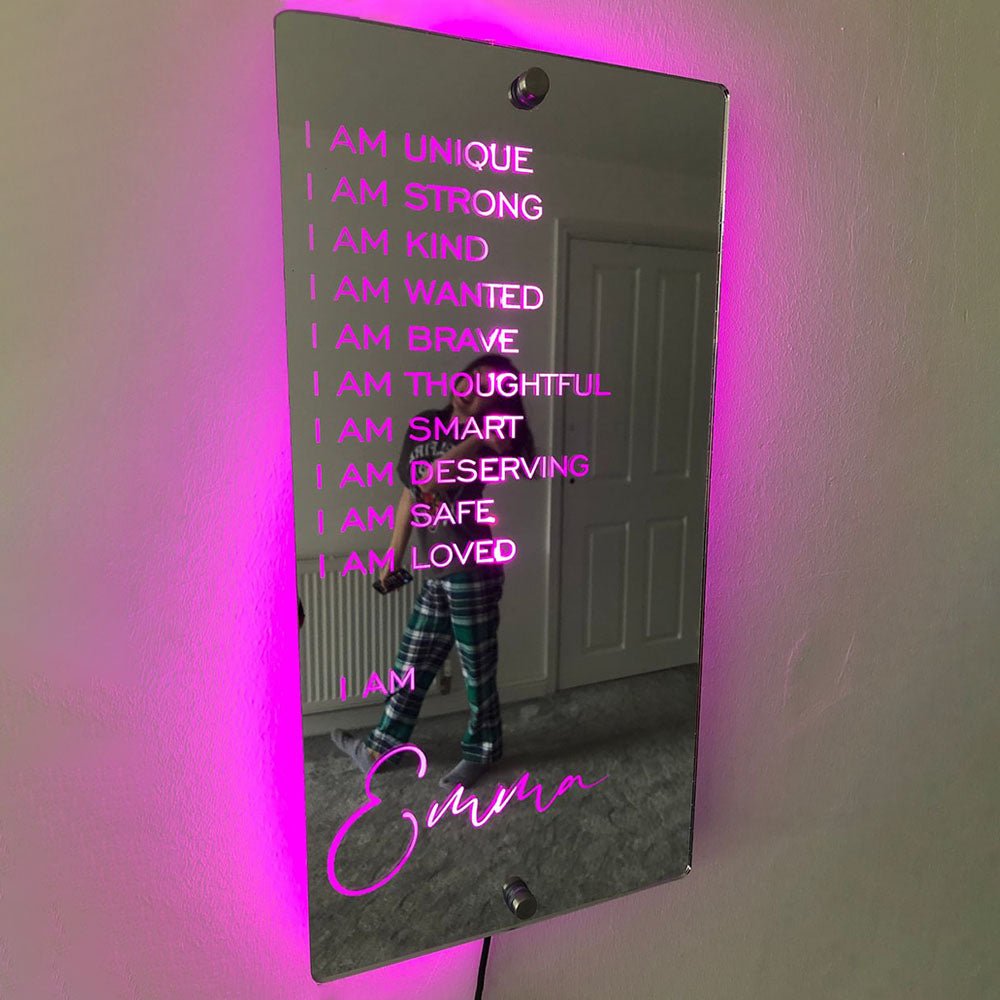 Affirmations Mirror - I Am Mirror Light Up Colorful Bedroom Lamp
