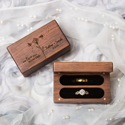 Customized wooden ring box with floral engraving design