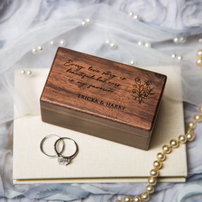 Engraved wooden ring box as a custom wedding gift