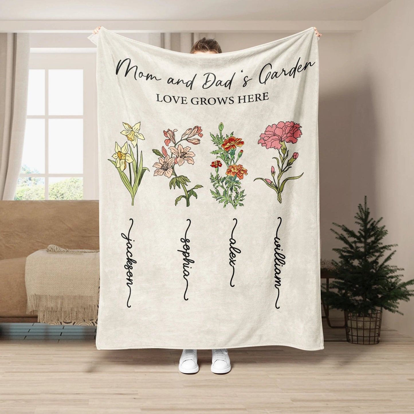 Luxury Fleece & Sherpa Blanket Flower Design