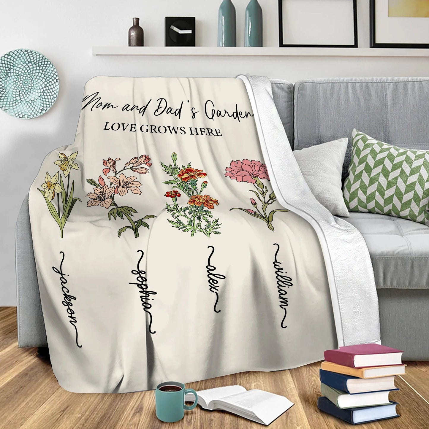 Luxury Fleece & Sherpa Blanket Flower Design