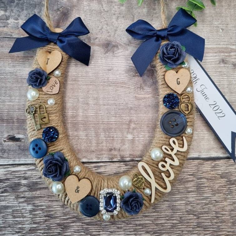 personalized-wedding-horseshoe-lucky-horseshoe-gift-navy-ribbon