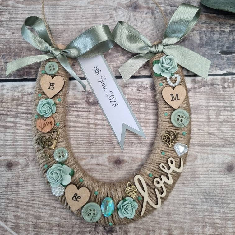 personalized-wedding-horseshoe-lucky-horseshoe-gift-sage-green-ribbon