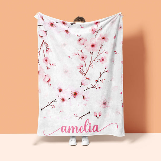 Personalized Cherry Blossom Baby Name Blanket