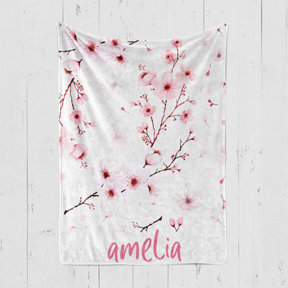Couverture Nom de bébé personnalisé en fleurs de cerisier 