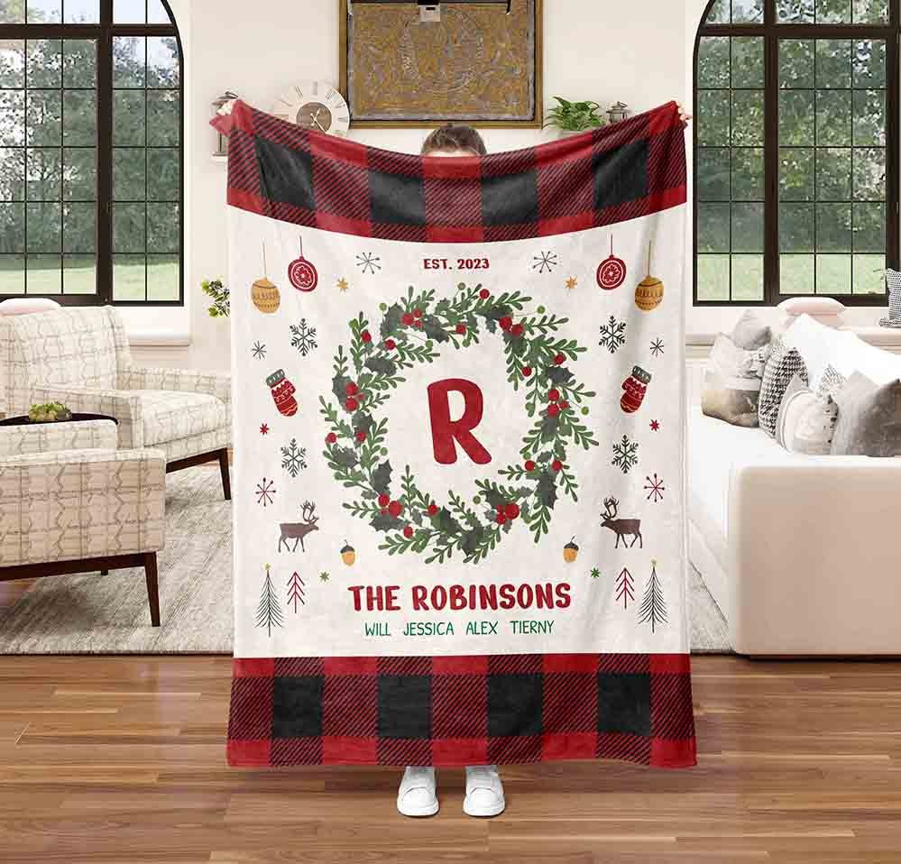 Personalized Family Holiday Sherpa Blanket