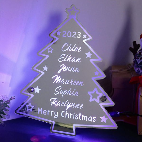 Lumière de miroir d'arbre de Noël personnalisée avec nom de famille