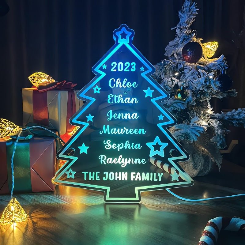 Personalisiertes Weihnachtsbaum-Spiegellicht mit Familiennamen