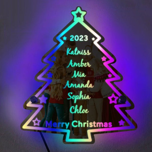 Lumière de miroir d'arbre de Noël personnalisée avec nom de famille