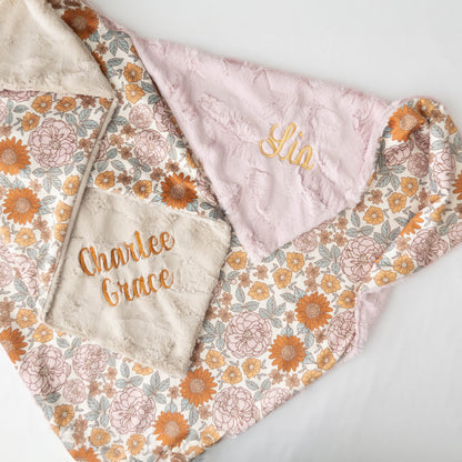 Personalized Floral Baby Blanket - Handmade