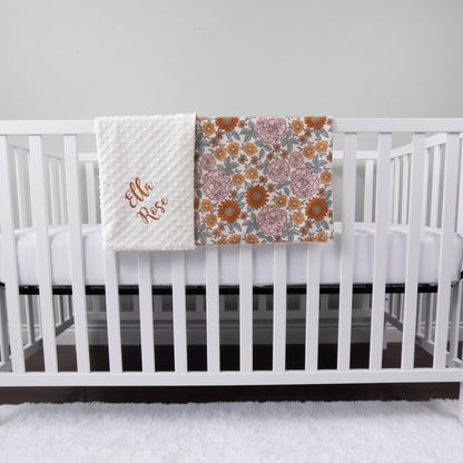 Personalized Floral Baby Blanket - Handmade