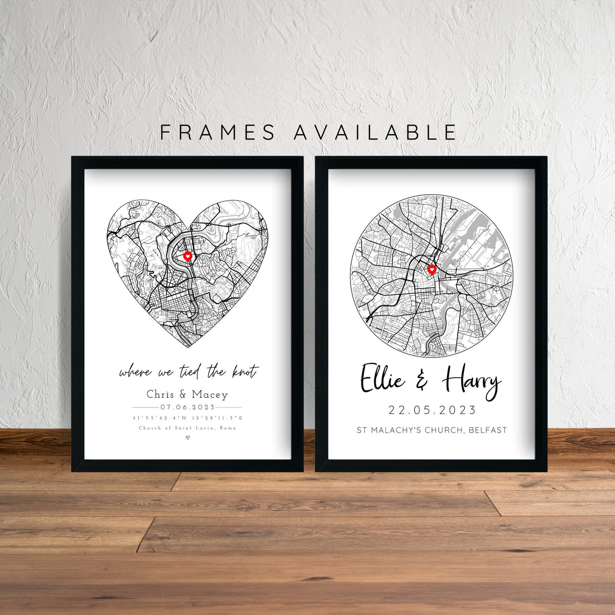 Heart Map Frame Personalized Heart Map Print - Dreamy Custom