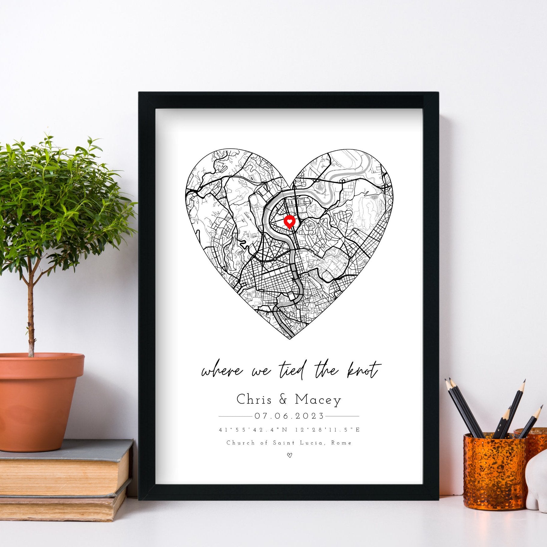 Heart Map Frame Personalized Heart Map Print - Dreamy Custom