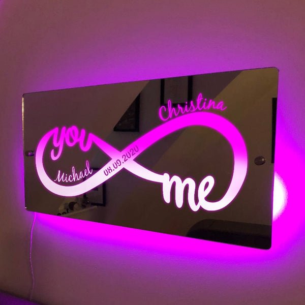 Personalized Name Mirror Light Infinity Love Gift for Couple
