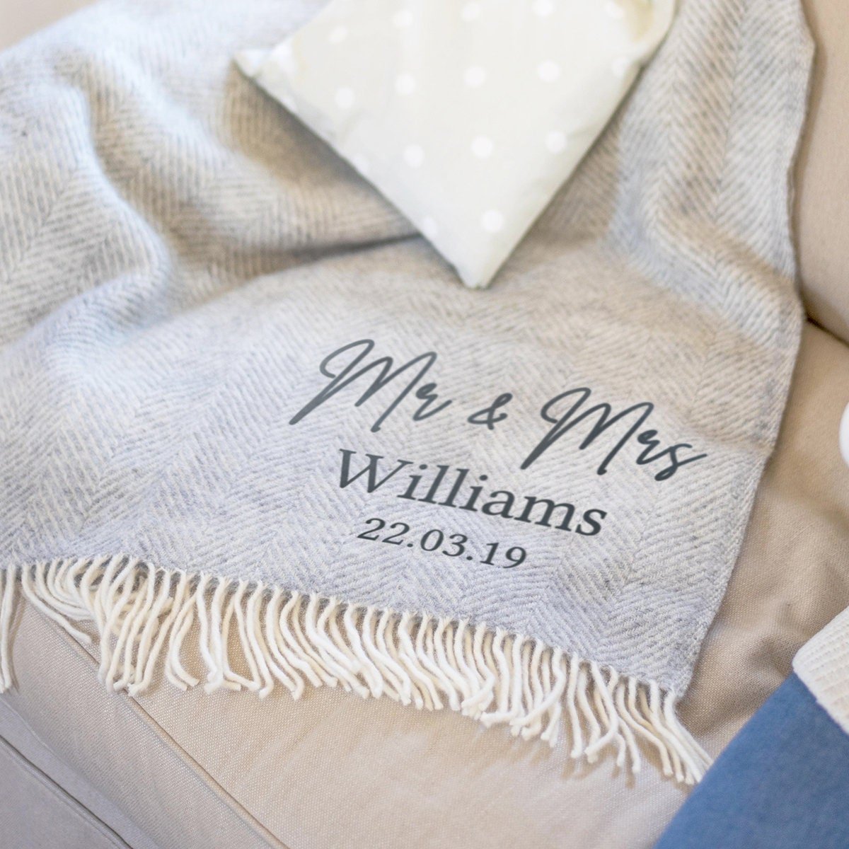 Personalisierte Decke aus reiner Wolle 