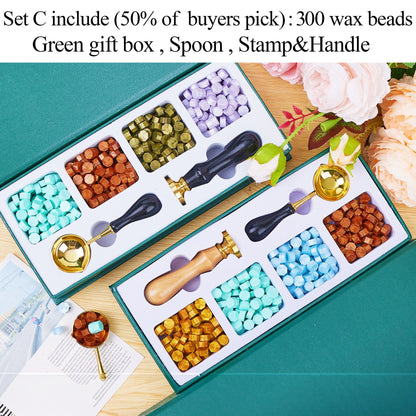 Stamp wax seal kit Set C, gift box with 300 wax beads and tools